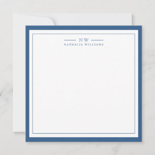 Carte De Correspondance Classique bleu marine deux bordures monogramme lig