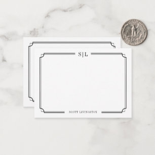 Carte De Correspondance Classique Élégant Monogramme Noir Blanc Deux Bordu