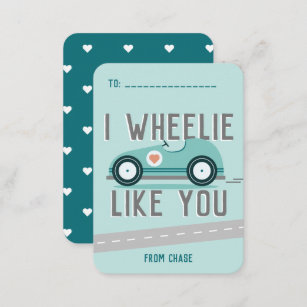 Carte De Correspondance Classroom Valentine's Day Race Car Wheelie Card