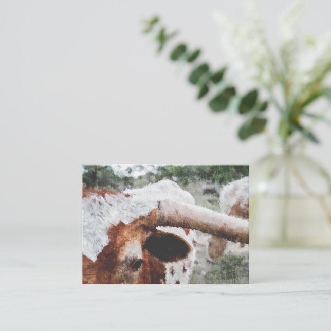Carte De Correspondance Closeup Impressionniste Peint Longhorn (Debout devant)