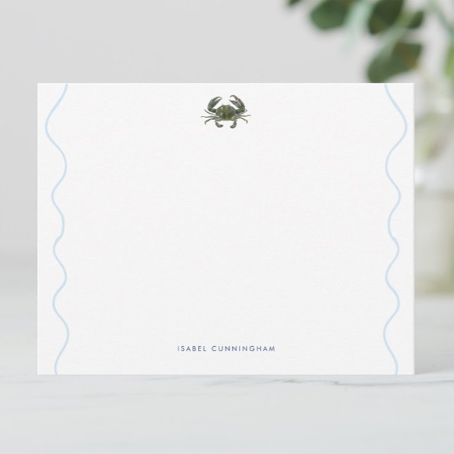 Carte De Correspondance Coastal Blue Crab Wavy Border Personalized (Créateur téléchargé)