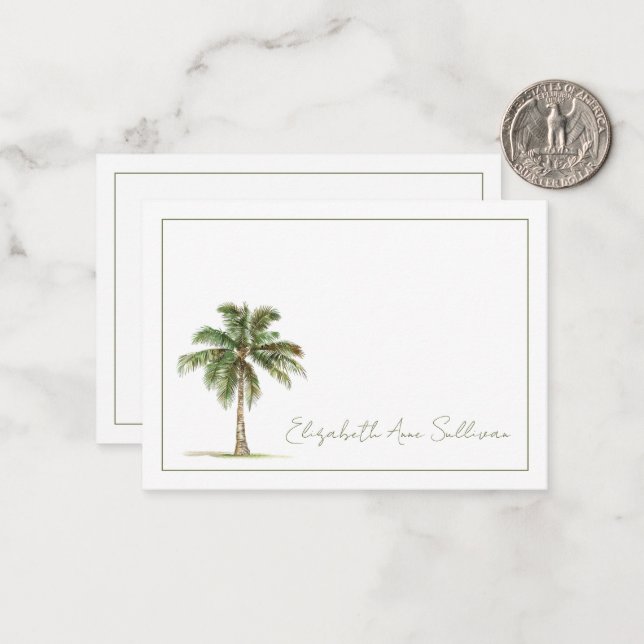 Carte De Correspondance Coastal Palm Tree Personalized (Devant/Arrière en situation)