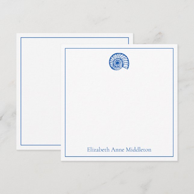 Carte De Correspondance Coastère bleu et blanc Coquille personnalisée (Devant / Derrière)