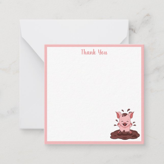 Carte De Correspondance Cochon Dans La Boue Merci (Devant)