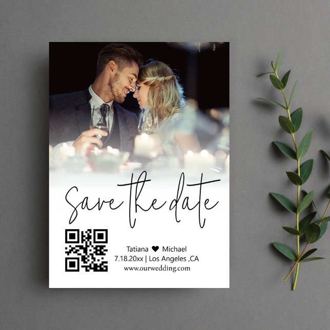 Carte De Correspondance code qr calligraphie couple photo enregistrer la d (Créateur téléchargé)