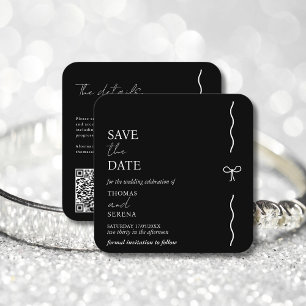Carte De Correspondance Code QR Enregistrer La Date Black White Curve Bow