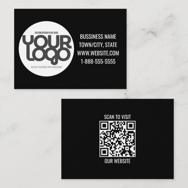 Carte De Correspondance Code QR Personnalisable Moderne Noir (Devant / Derrière)
