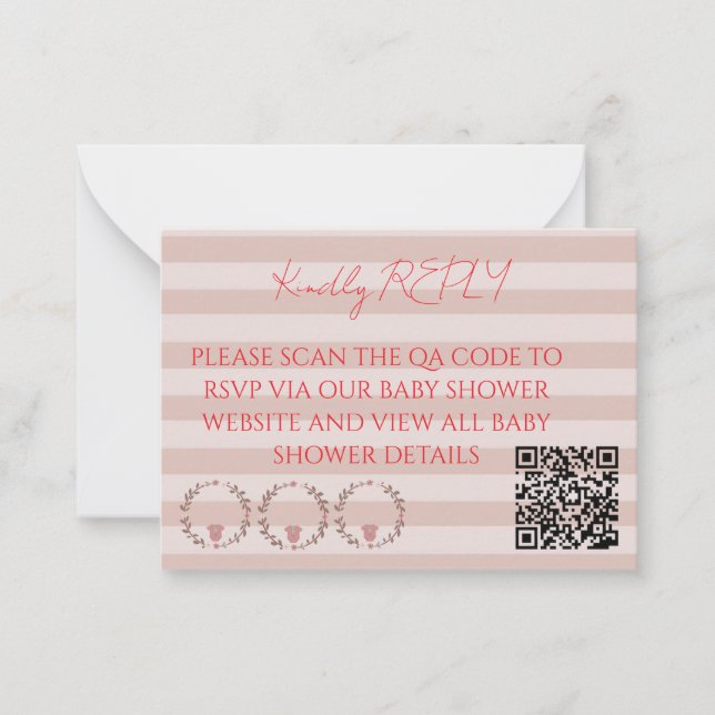 Carte De Correspondance Code QR RSVP Bandes Roses (Devant)