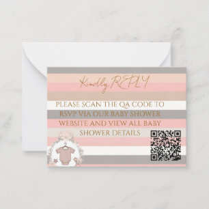 Carte De Correspondance Code QR RSVP Rayures Grises Rose