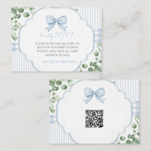 Carte De Correspondance Code QR RSVP Ruban Bleu Gingham Végétal