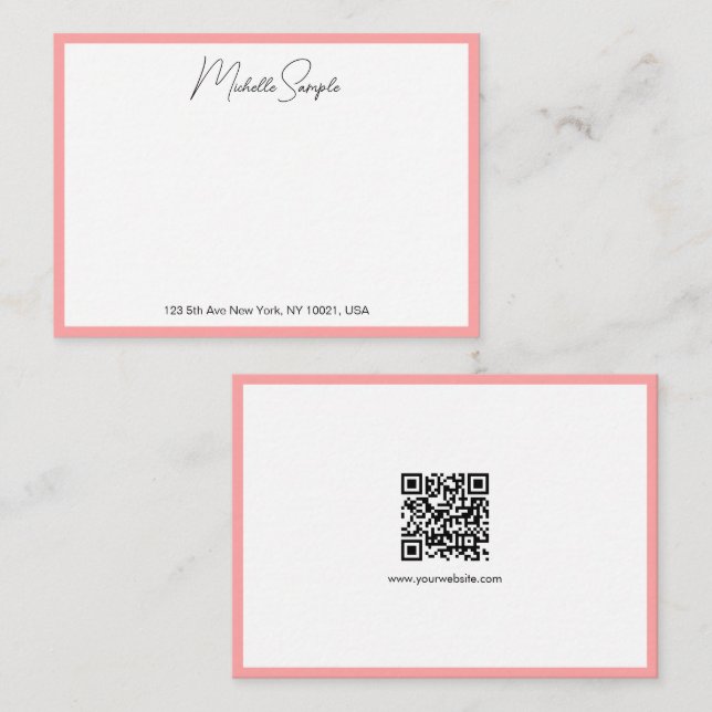 Carte De Correspondance Code QR Style Moderne Écriture Manuscrite Nom (Devant / Derrière)