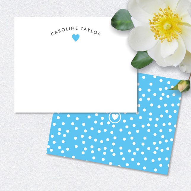 Carte De Correspondance Cœur Bleu Ciel & Points Préparatoires Mignon (Créateur téléchargé)