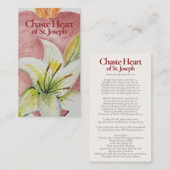 Carte De Correspondance Cœur Chaste de Saint Joseph - Litanie (Devant / Derrière)