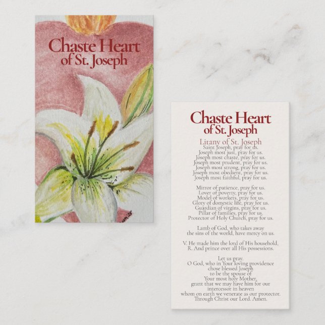 Carte De Correspondance Cœur Chaste de Saint Joseph - Litanie (Devant / Derrière)