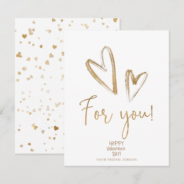 Carte De Correspondance Cœur d'or Joyeuse Saint-Valentin (Devant / Derrière)