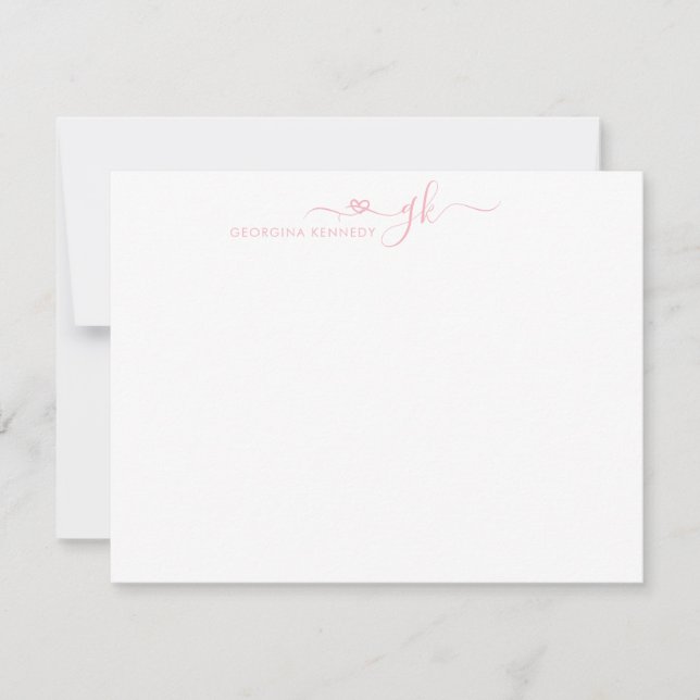 Carte De Correspondance Coeur Élégant de fille Script 2 Monogramme rose (Devant)