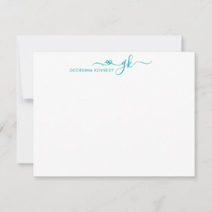 Carte De Correspondance Coeur Élégant de fille Script 2 Monogramme Vert Tu