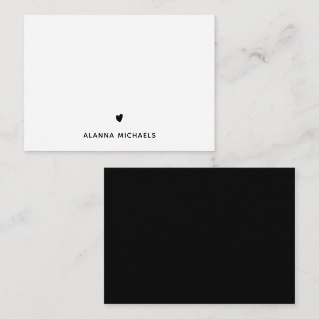 Carte De Correspondance Coeur et nom noir et blanc classique (Devant / Derrière)