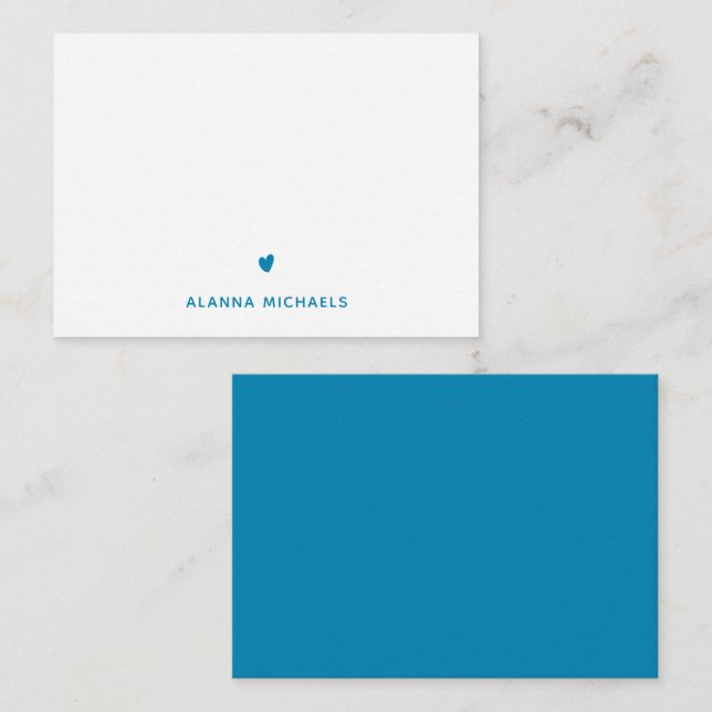 Carte De Correspondance Coeur et nom Turquoise tendance (Devant / Derrière)