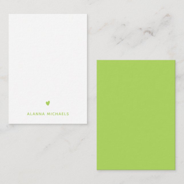 Carte De Correspondance Coeur et nom vert de la chaux (Devant / Derrière)