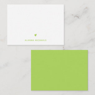 Carte De Correspondance Coeur et nom vert de la chaux