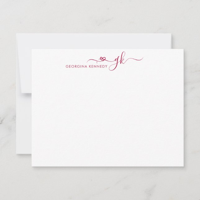 Carte De Correspondance Coeur féminin Script 2 Monogramme Bourgogne (Devant)