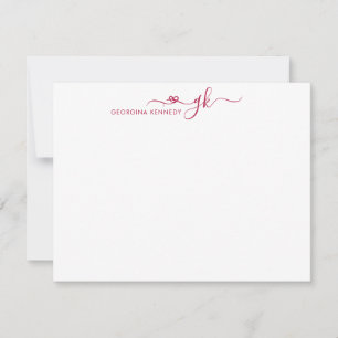 Carte De Correspondance Coeur féminin Script 2 Monogramme Bourgogne