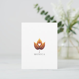 Carte De Correspondance Cœur Feuille Minimaliste Orange Personnalisé