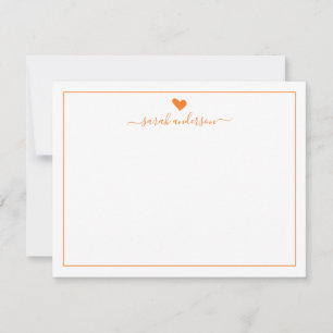 Carte De Correspondance Coeur orange de calligraphie moderne personnalisé