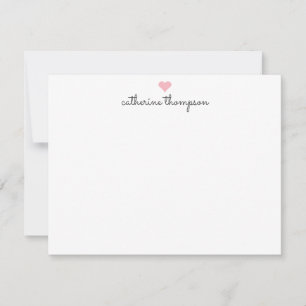 Carte De Correspondance Coeur rose pâle Feminine Script Girly Chic Stripe