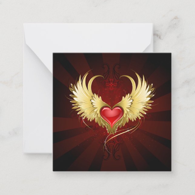 Carte De Correspondance Coeur rouge avec ailes d'or (Devant)