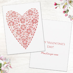 Carte De Correspondance Cœur Rouge Blanc Scandinave Saint-Valentin
