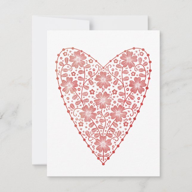 Carte De Correspondance Coeur Rouge scandinave Blanc Valentin (Devant)