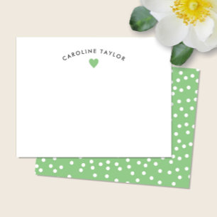 Carte De Correspondance Cœur Vert Citron & Petits Points Mignon Féminin