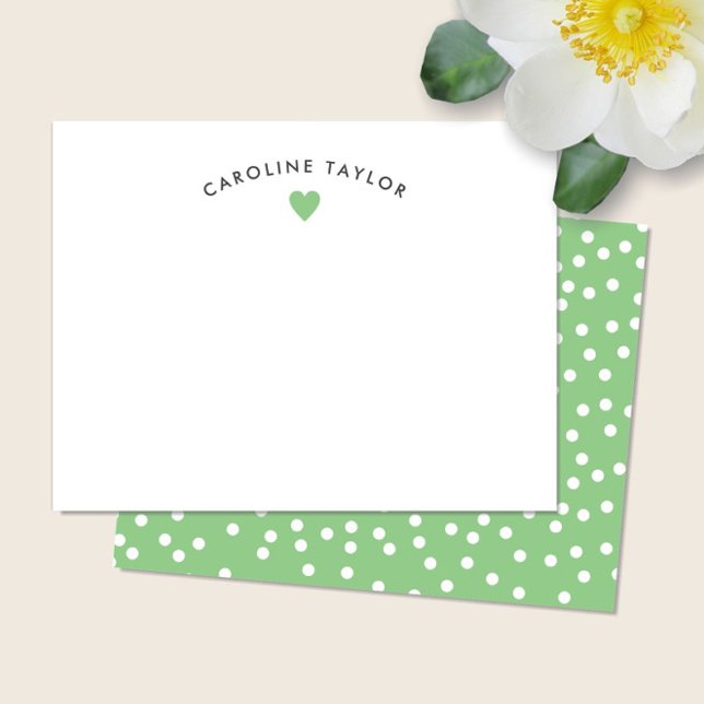 Carte De Correspondance Cœur Vert Citron & Petits Points Mignon Féminin (Créateur téléchargé)