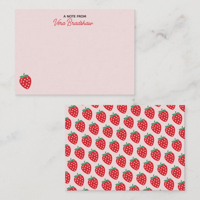 Carte De Correspondance Coeurs fraises Coquette rose Personnalisée (Devant / Derrière)