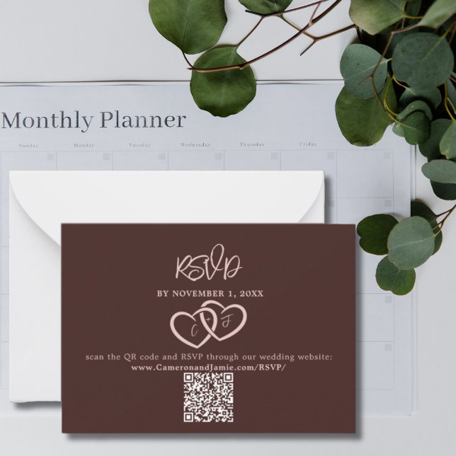 Carte De Correspondance Coeurs minimaux Code QR rouge Mariage RSVP Enclôtu (Minimal Hearts Red QR Code Wedding RSVP Enclosure Note Card)