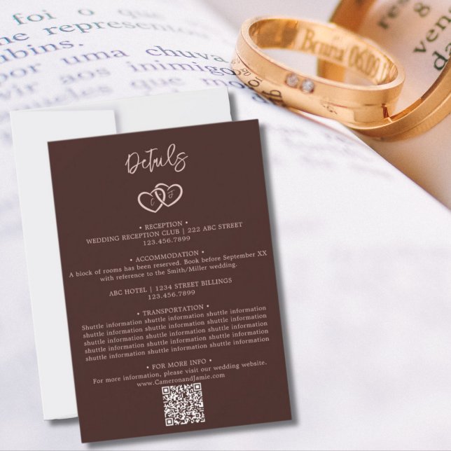 Carte De Correspondance Coeurs minimaux QR Code Détails du Mariage Boîtier (Minimal Hearts QR Code Wedding Details Enclosure Note Card)