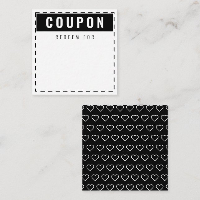 Carte De Correspondance Coeurs noir et blanc Motif Coupons blancs modernes (Devant / Derrière)