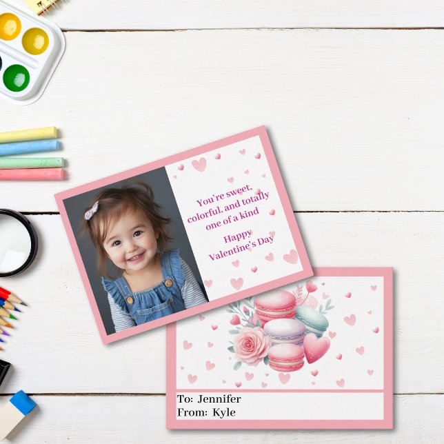Carte De Correspondance Coeurs roses mignons avec photo Mini Saint Valenti (Cute Pink Photo Classroom Valentine )