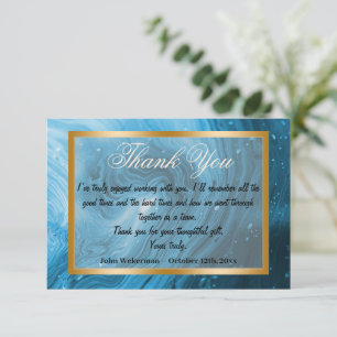 Carte De Correspondance Collaborateur Merci et marbre bleu clair, or