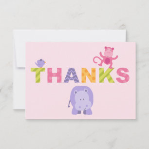 Carte De Correspondance Colorful Jungle Animals for Baby Girl Pink