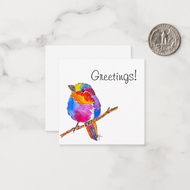 Carte De Correspondance Colourful Little Bird (Devant/Arrière en situation)