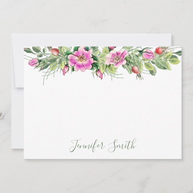 Carte De Correspondance Composition florale de roses roses à l'aquarelle (Devant)