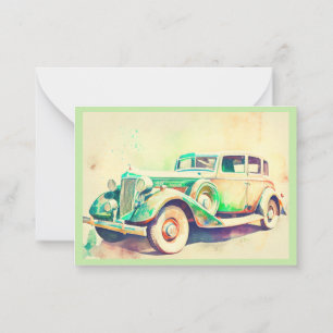 CARTE DE CORRESPONDANCE CONCEPTION ÉLÉGANTE DE VOITURE VINTAGE WATERCOLOR