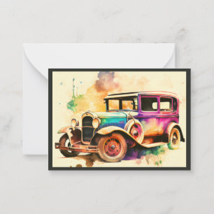 CARTE DE CORRESPONDANCE CONCEPTION ÉLÉGANTE DE VOITURE VINTAGE WATERCOLOR