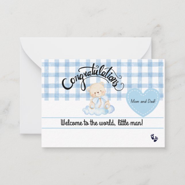 Carte De Correspondance Congratulations Baby Boy Card, Welcome Newborn Son (Devant)