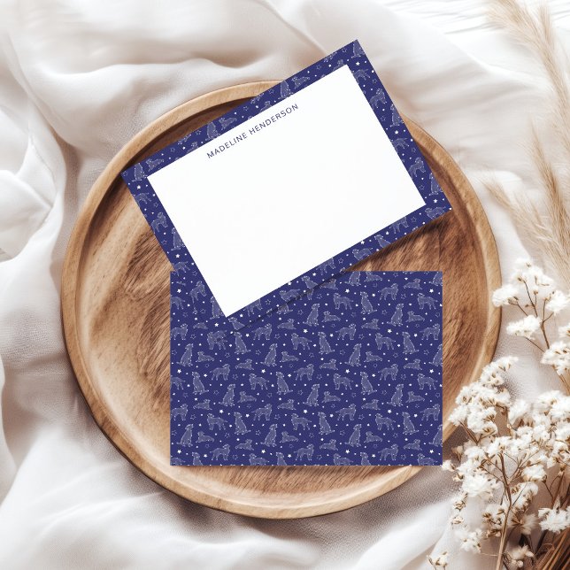 Carte De Correspondance Constellations Whimsical Dog bleu foncé Monogramme (Créateur téléchargé)