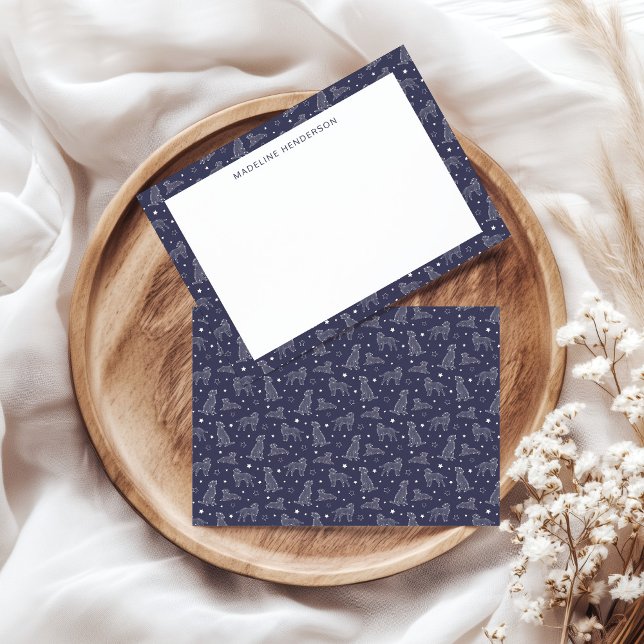 Carte De Correspondance Constellations Whimsical Dog Dusty Blue Monogramme (Créateur téléchargé)