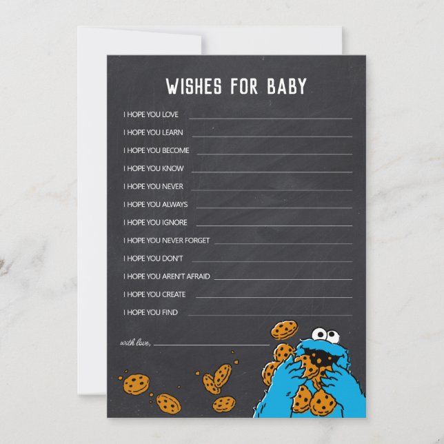 Carte De Correspondance Cookie Monster Chalkboard Baby showers souhaits (Devant)